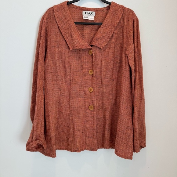 Flax Womens M Cardigan Jacket Blue long Sleeve  100% Linen - Picture 1 of 6